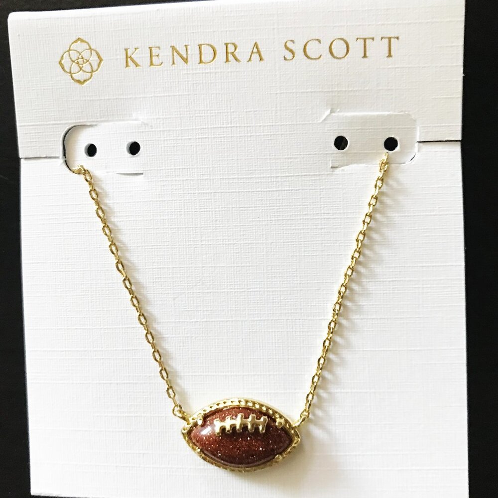 Kendra Scott Football Gold Short Pendant Necklace In Orange Goldstone
